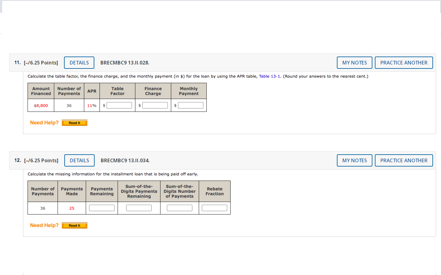 Solved 11. Calculate the table factor, the finance charge,