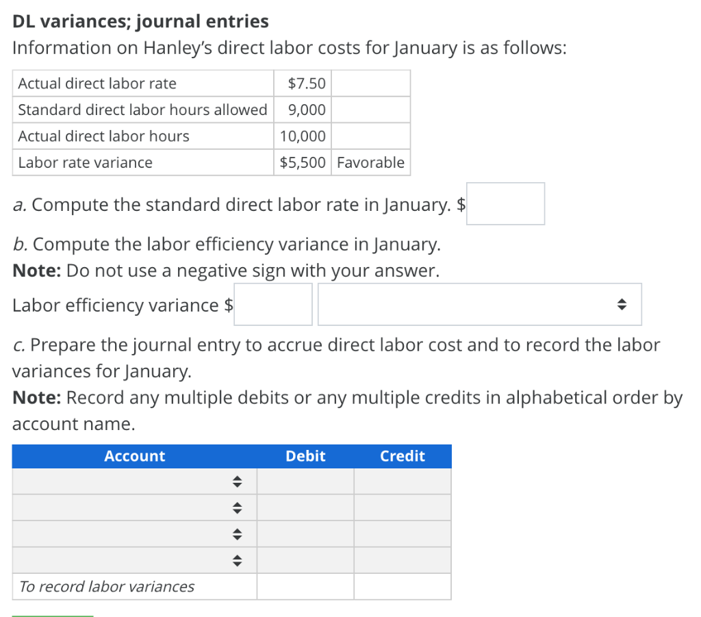 Solved DL variances; journal entries Information on Hanley's