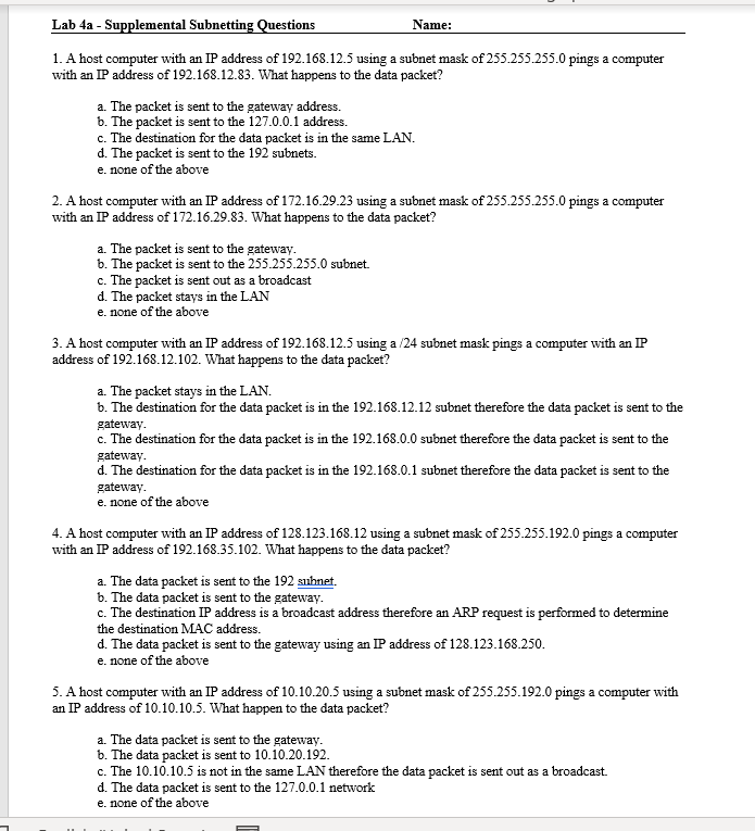 Solved Lab 4a Supplemental Questions Name 1. A
