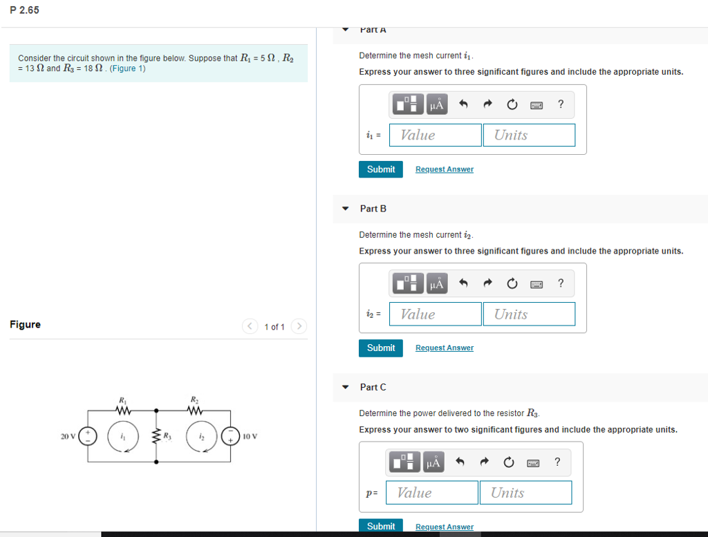 Solved P 2.65 Part A Consider the circuit shown in the | Chegg.com