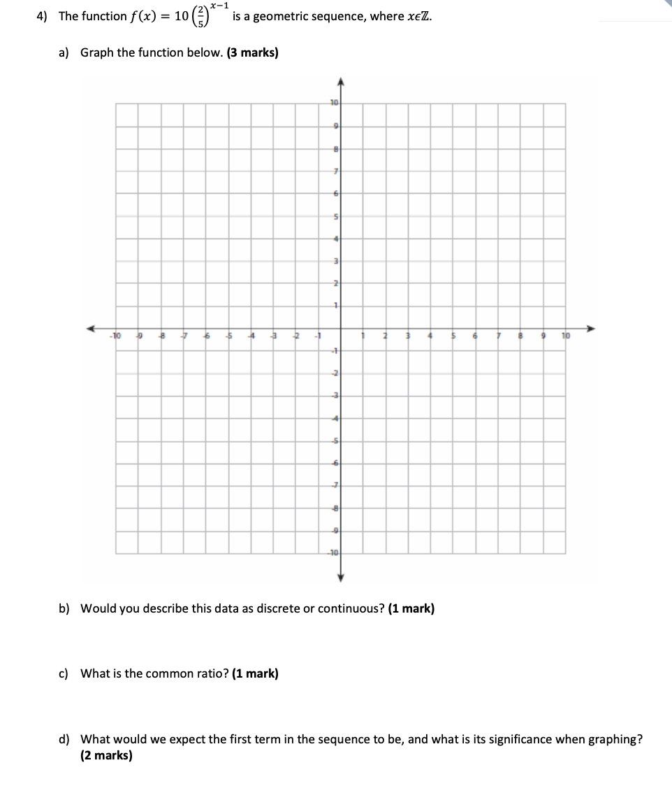 Solved 4) The Function F(x) = 10 (2) *-? Is A Geometric 