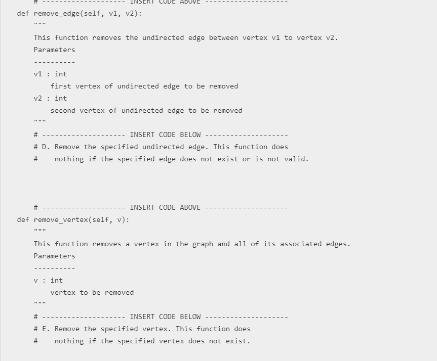 Define the functions of a graph implementation based