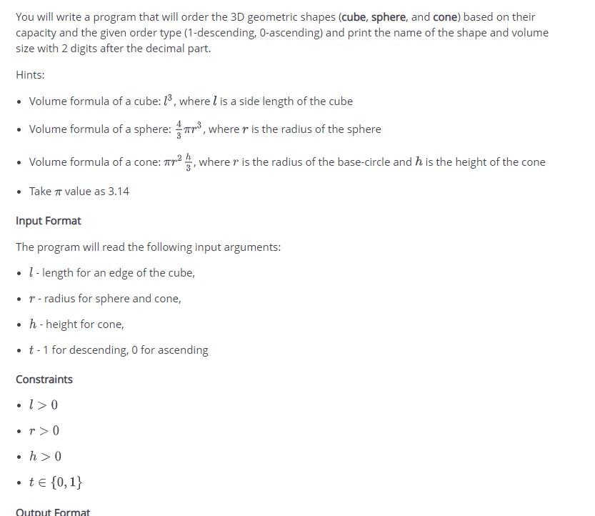 Solved You will write a program that will order the 3D | Chegg.com