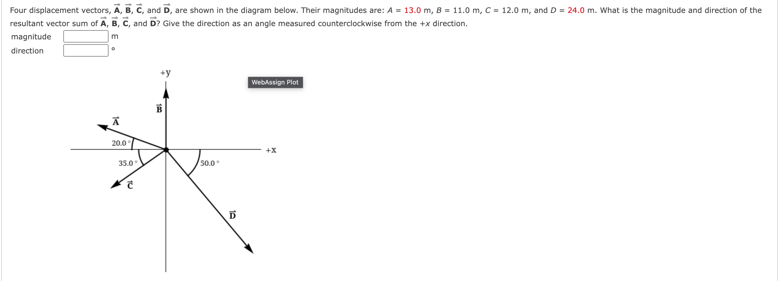Solved Four displacement vectors, vec(A),vec(B),vec(C), ﻿and | Chegg.com