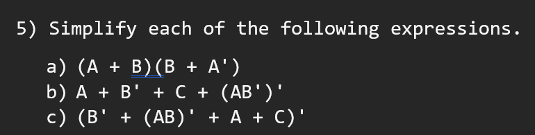Solved 5) Simplify each of the following expressions. a) | Chegg.com