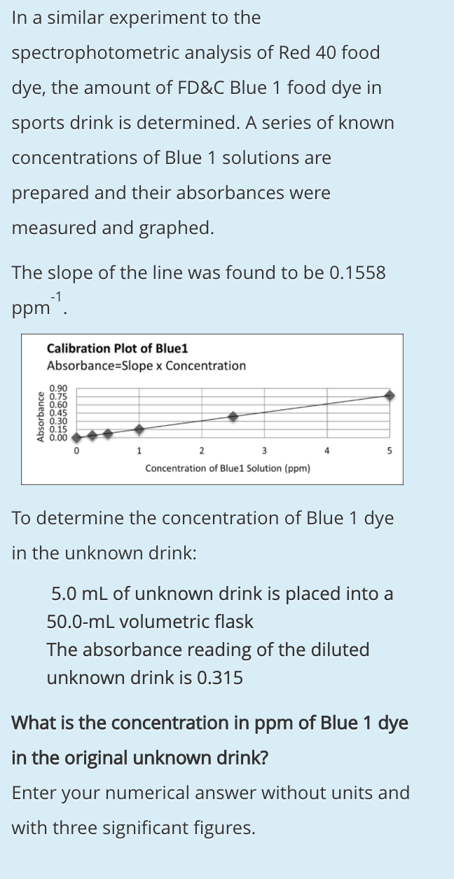 Measuring blue food dye in sports drinks