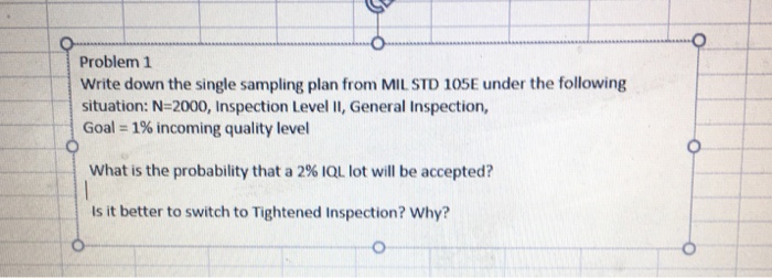 Solved Problem 1 Write down the single sampling plan from | Chegg.com