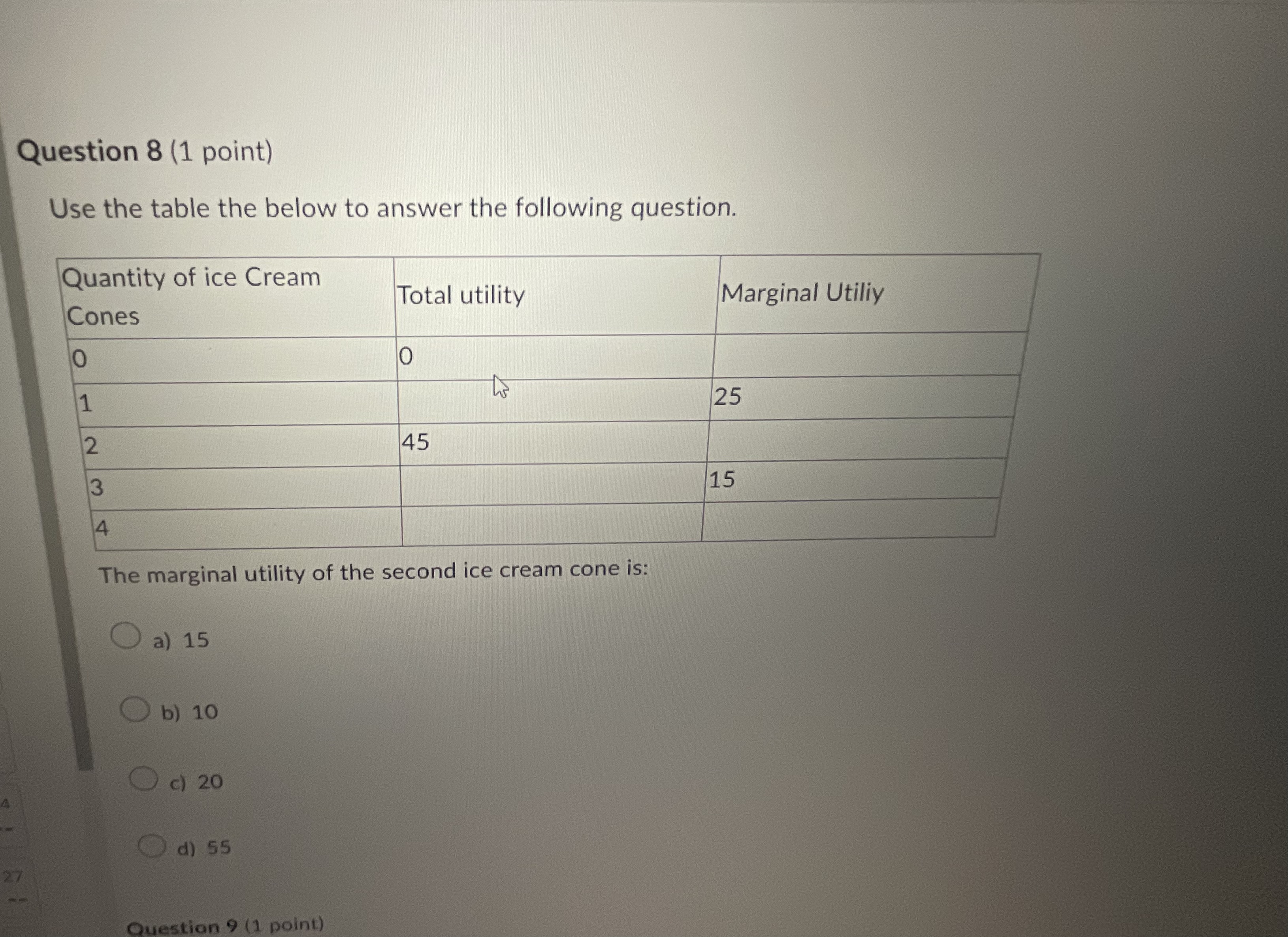 Solved Question 8 (1 ﻿point)Use the table the below to | Chegg.com