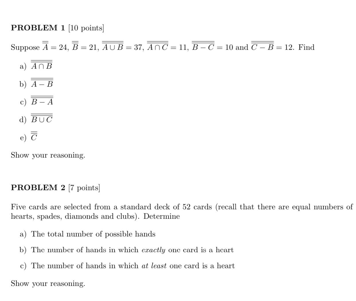 Solved PROBLEM 1 (10 points] Suppose Ā= 24, B = 21, AU B = | Chegg.com