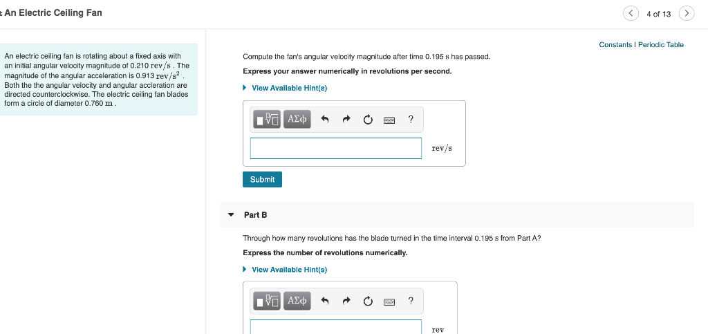 Solved An Electric Ceiling Fan 4 Of 13 Constants Period