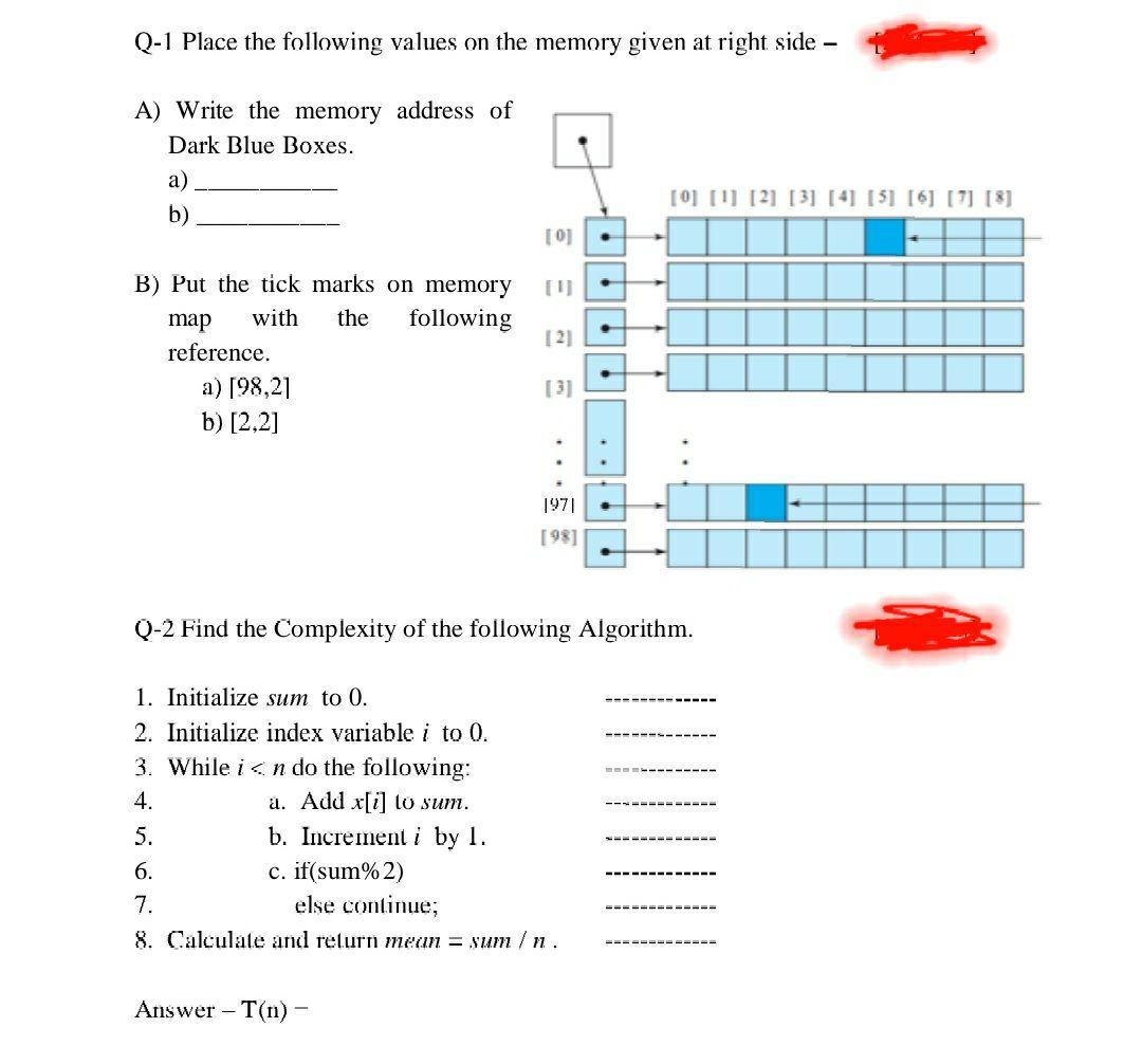 Solved Q-1 Place the following values on the memory given at | Chegg.com