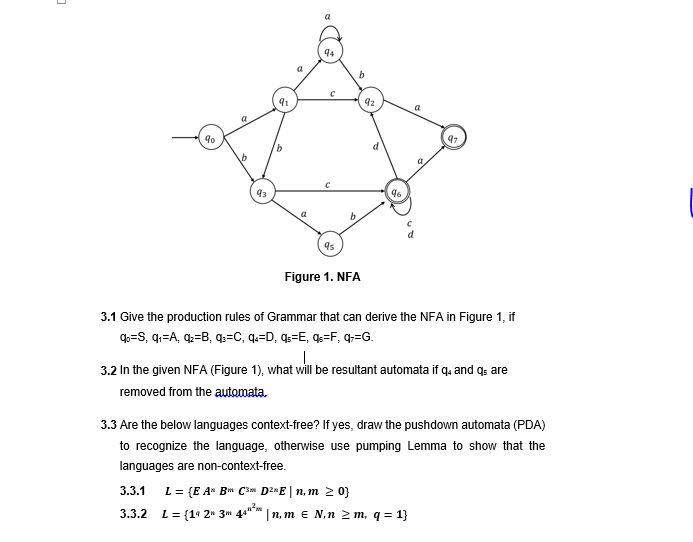 Solved 그 a b c 42 a 90 47 d 93 96 a es Figure 1. NFA 3.1 | Chegg.com