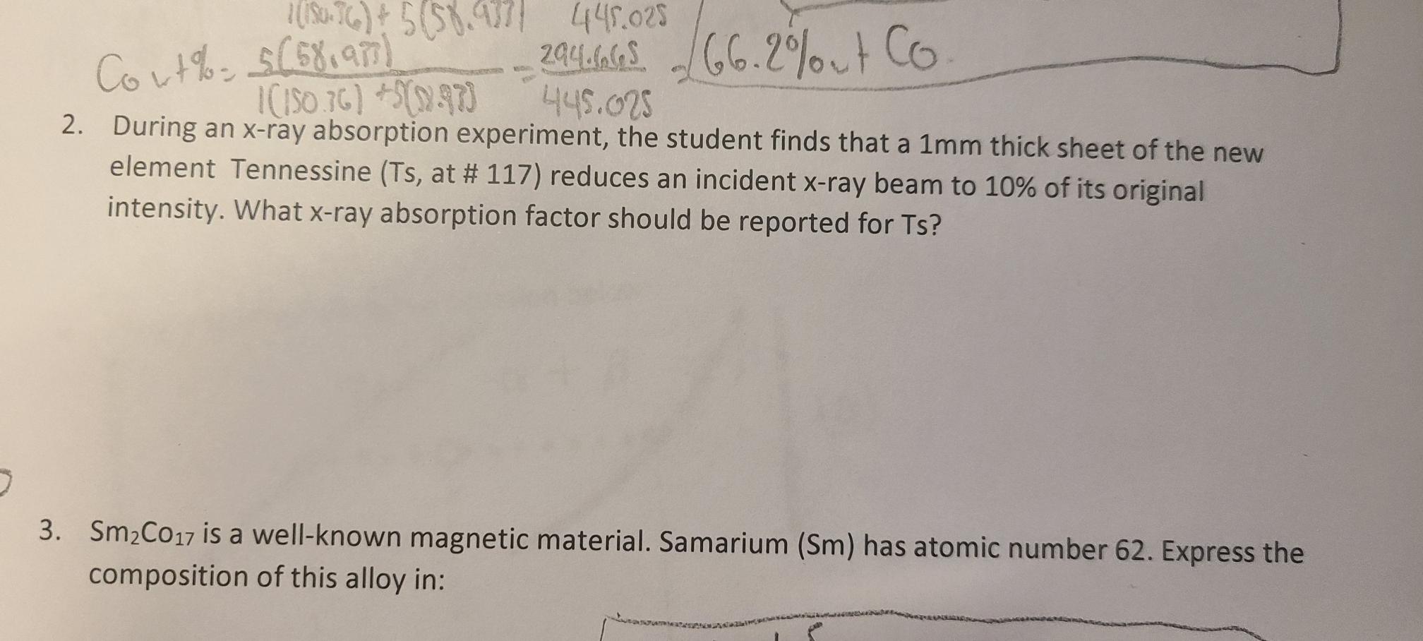 Solved 2. During an x-ray absorption experiment, the student | Chegg.com