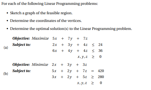 Solved For each of the following Linear Programming | Chegg.com