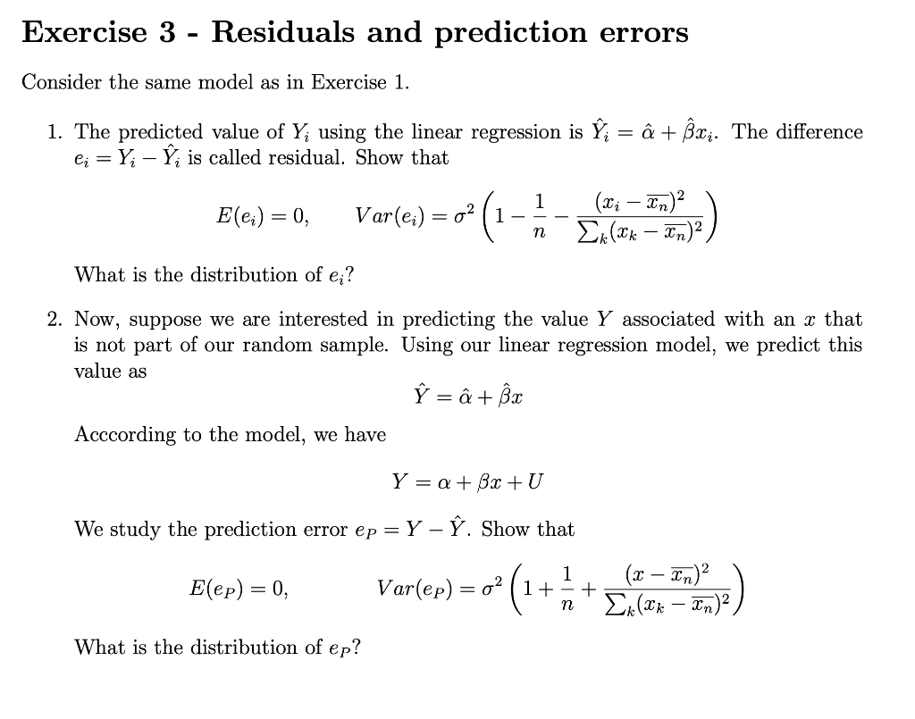 Solved Exercise 3 Residuals And Prediction Errors Consider