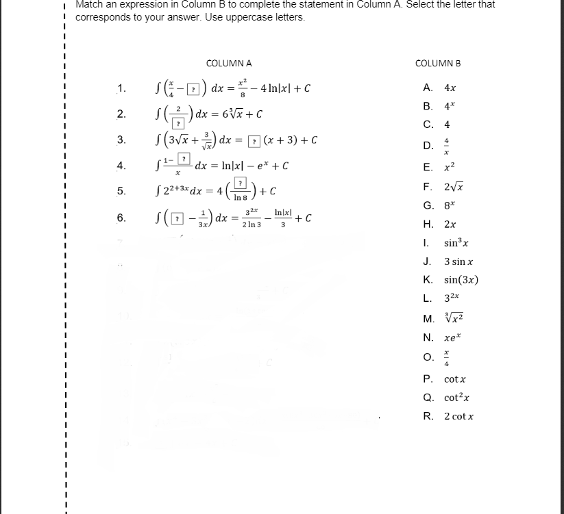 Solved Match An Expression In Column B To Complete The Chegg Com