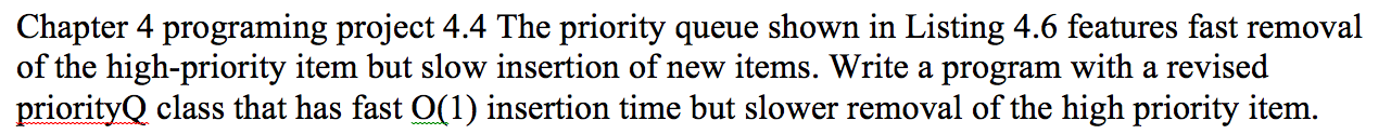 Solved Chapter 4 programing project 4.4 The priority queue | Chegg.com