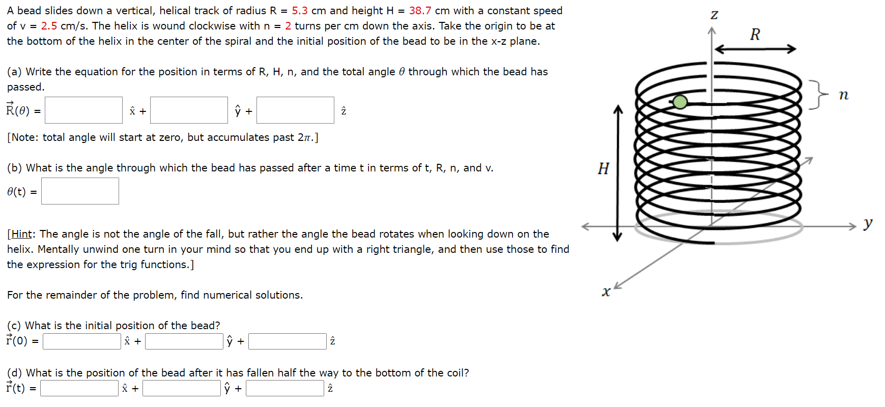 Solved Z A Bead Slides Down A Vertical Helical Track Of Chegg Com