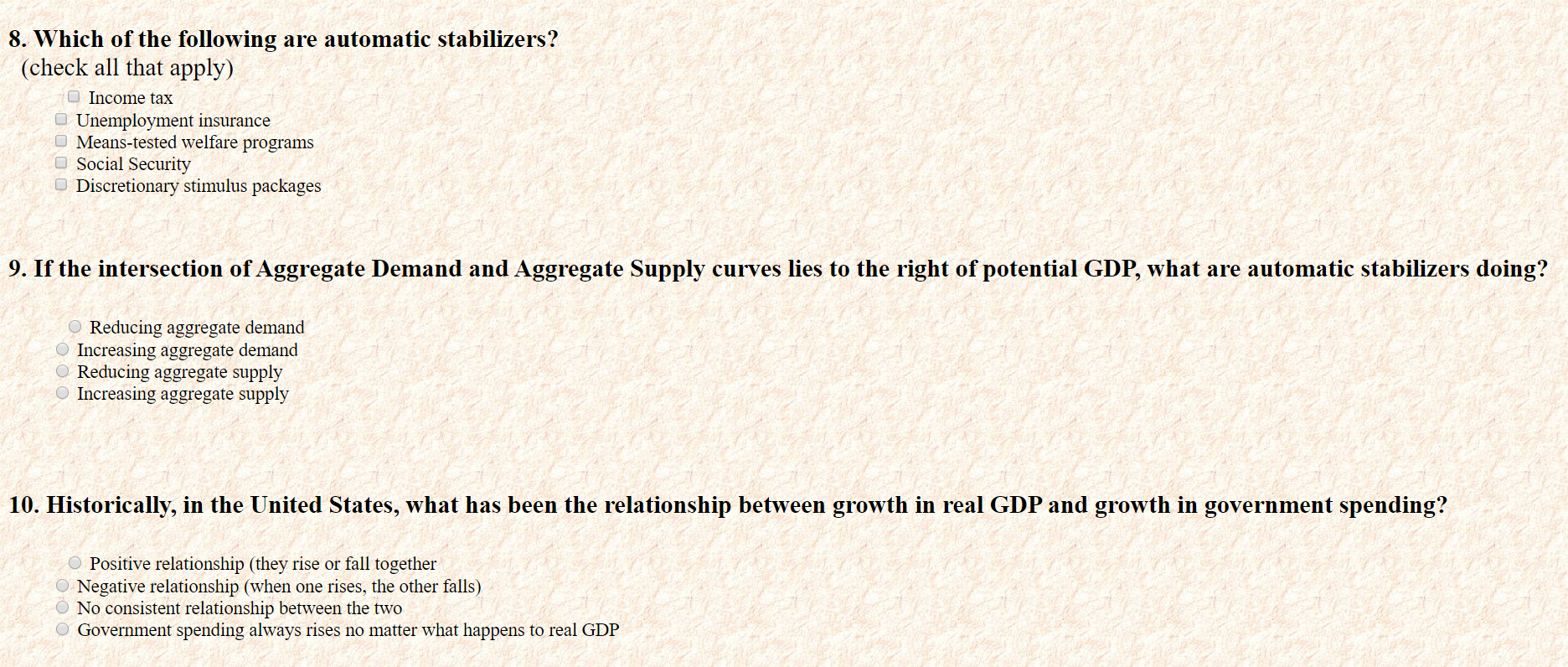Solved 8. Which of the following are automatic stabilizers?