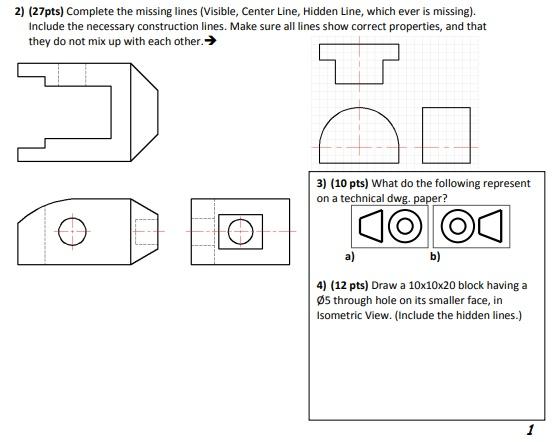 Solved 2) (27pts) Complete the missing lines (Visible, | Chegg.com