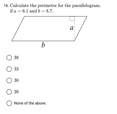 Solved 16. Calculate the perimeter for the parallelogram. if | Chegg.com