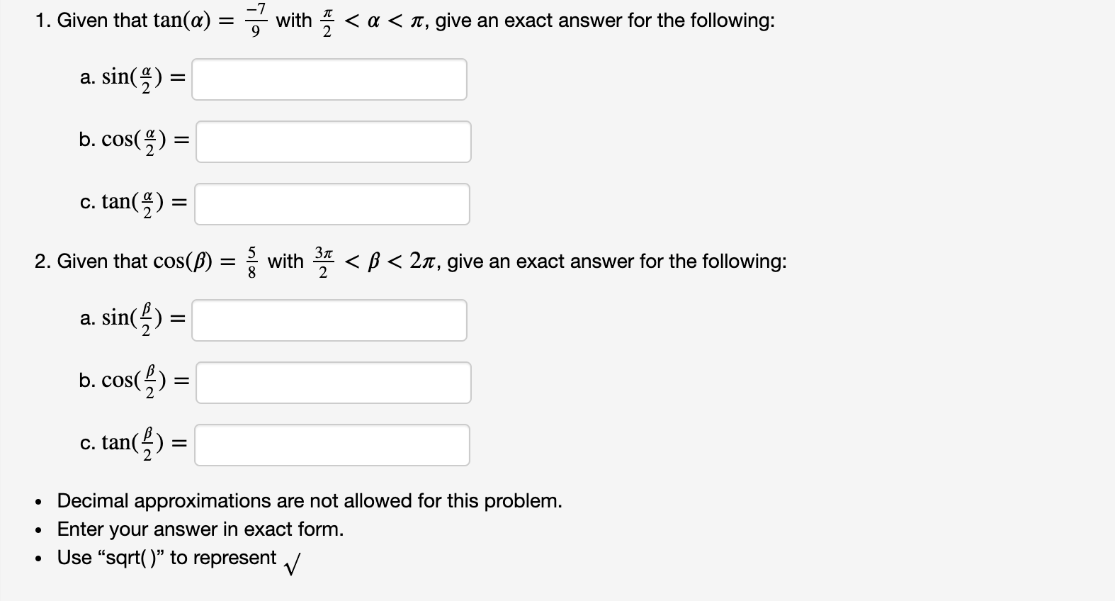 Solved 1. Given that tan(a) = with | Chegg.com