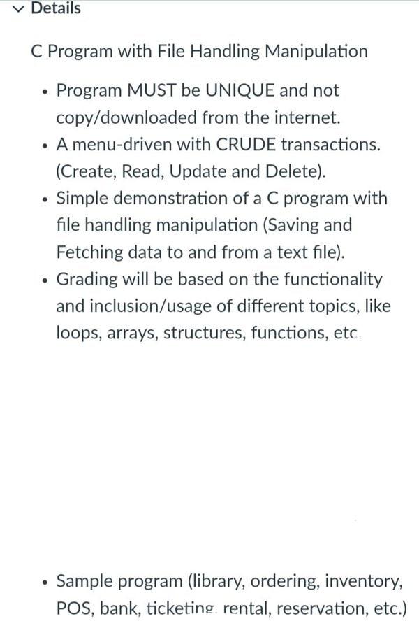 Solved Details C Program with File Handling Manipulation | Chegg.com
