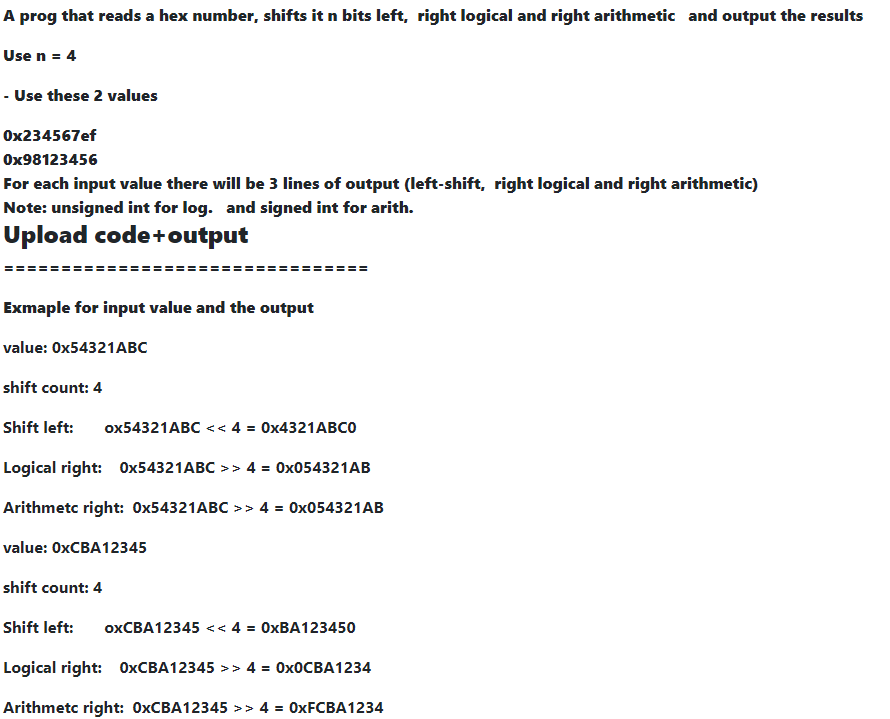 Solved A prog that reads a hex number, shifts it n bits | Chegg.com