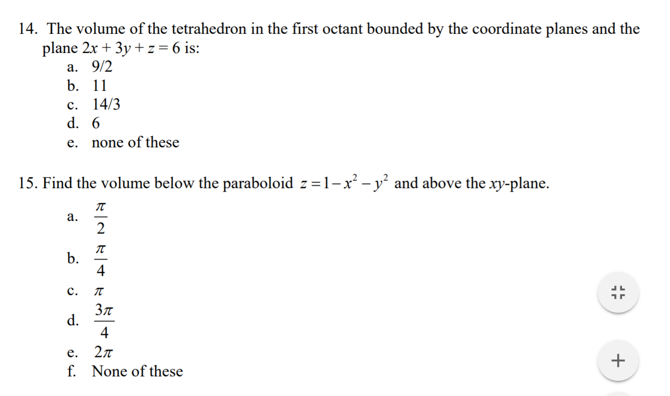 Solved 14 The Volume Of The Tetrahedron In The First Octant