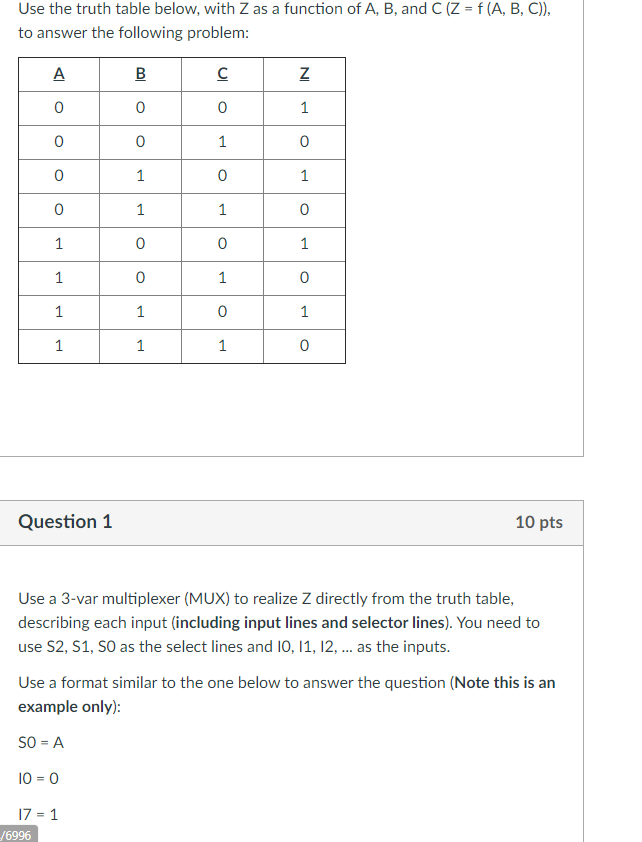 Solved Use the truth table below, with Z as a function of A, | Chegg.com