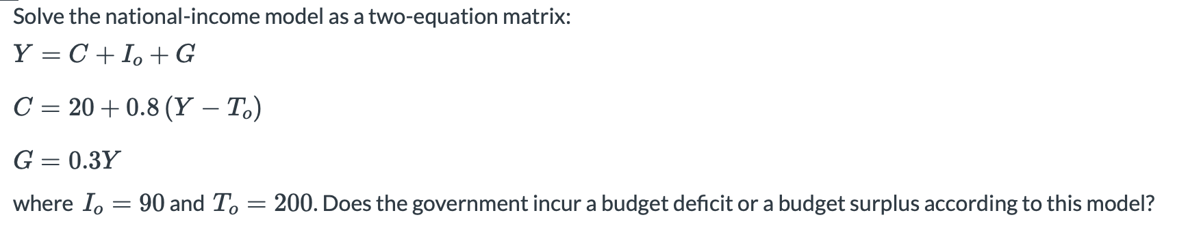 Solved Solve the national-income model as a two-equation | Chegg.com