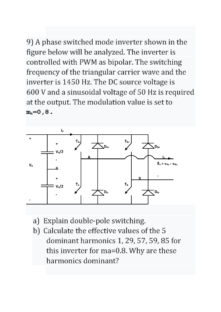 Solved 9) A phase switched mode inverter shown in the figure | Chegg.com