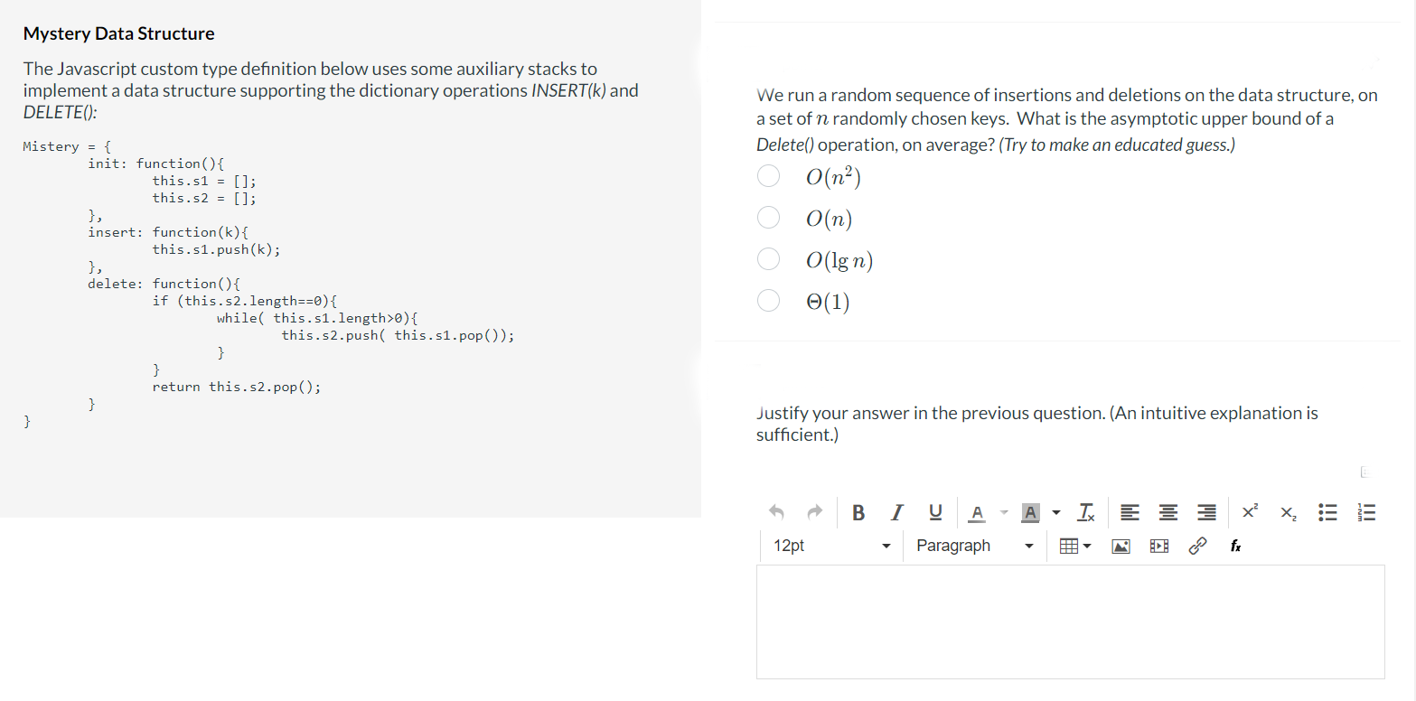 Solved Mystery Data Structure The Javascript Custom Type Chegg