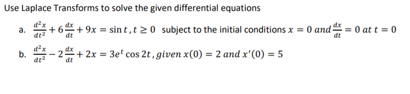 Solved Use Laplace Transforms to solve the given | Chegg.com