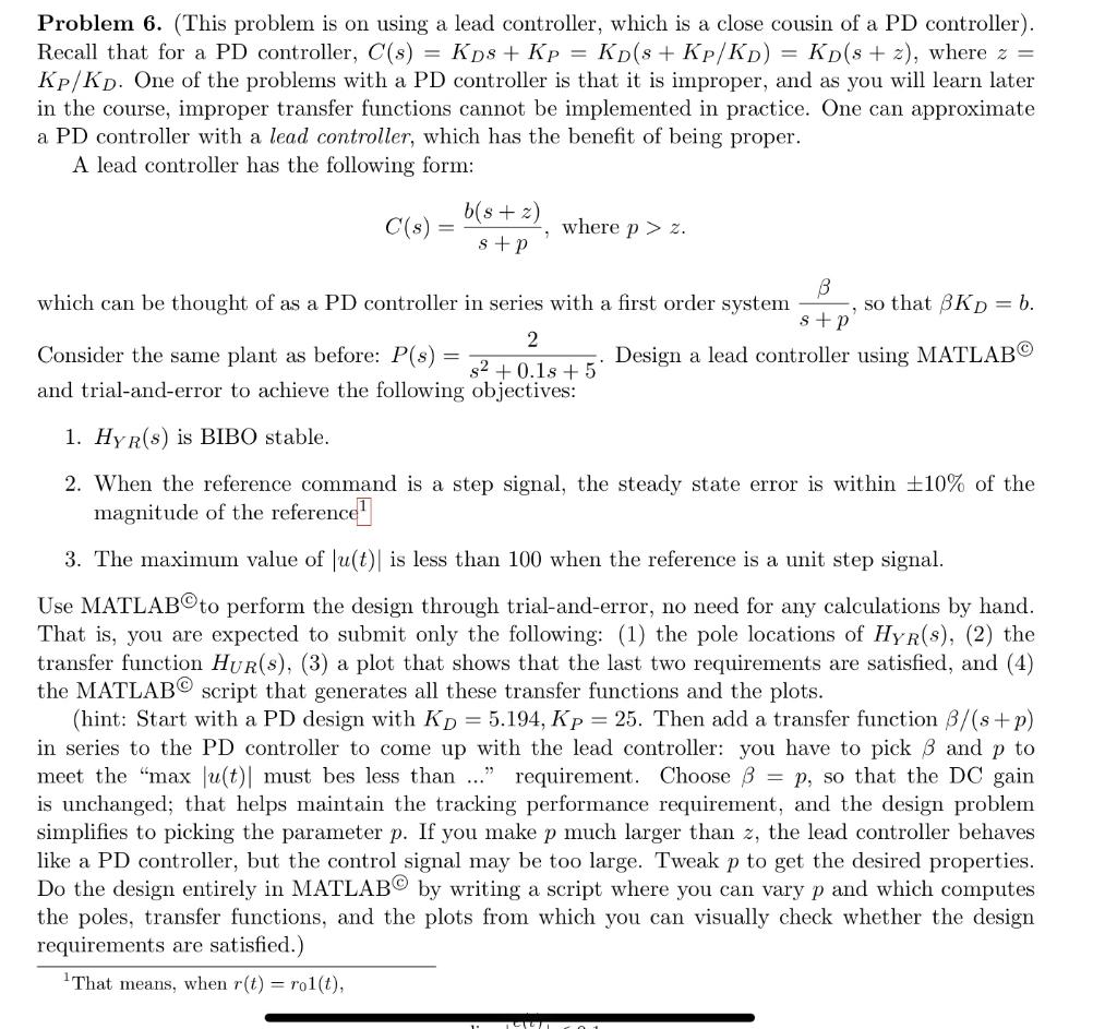 Problem 6. (This problem is on using a lead | Chegg.com