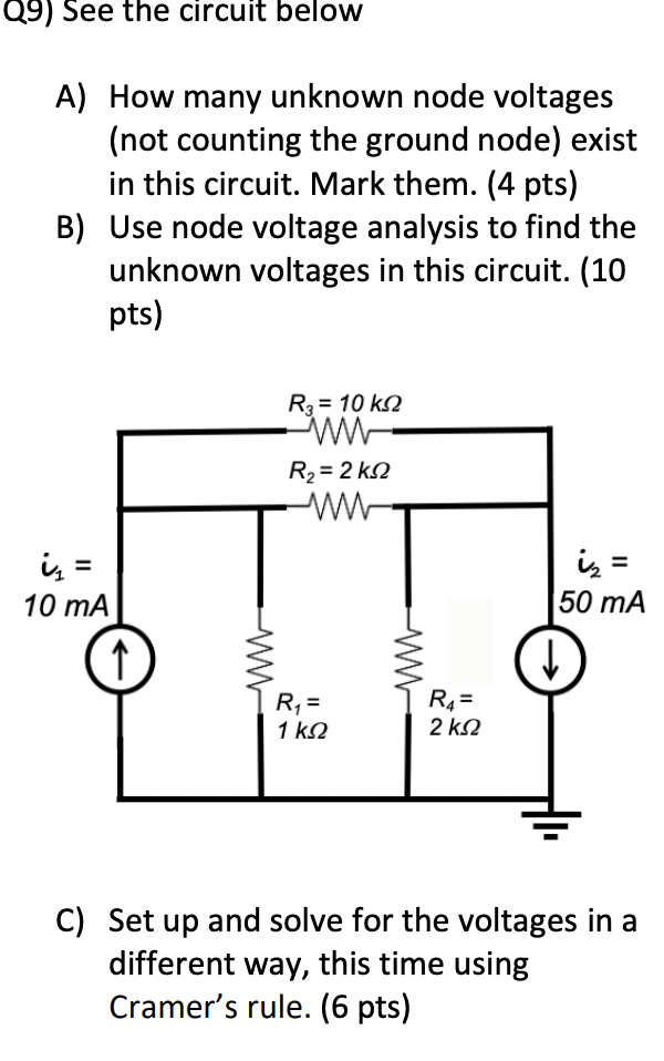 Solved Q9) See the circuit below A) How many unknown node | Chegg.com
