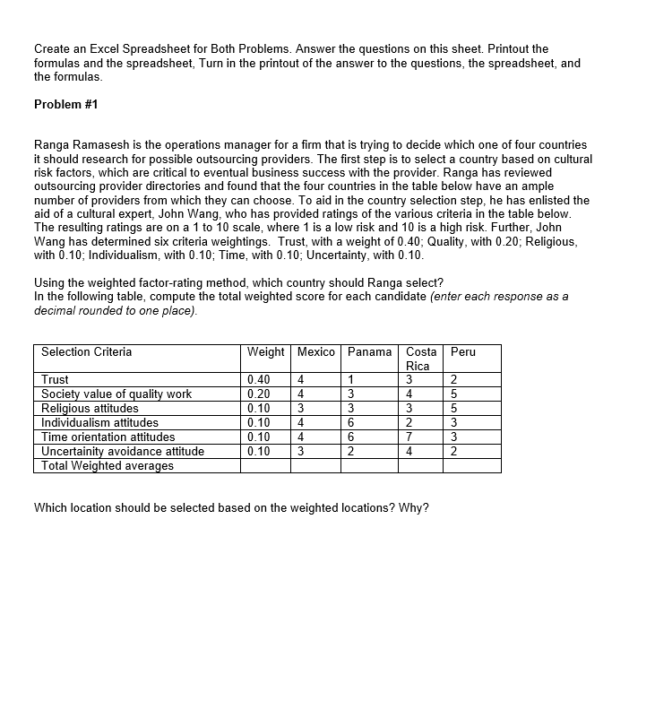 Solved Create an Excel Spreadsheet for Both Problems. Answer | Chegg.com