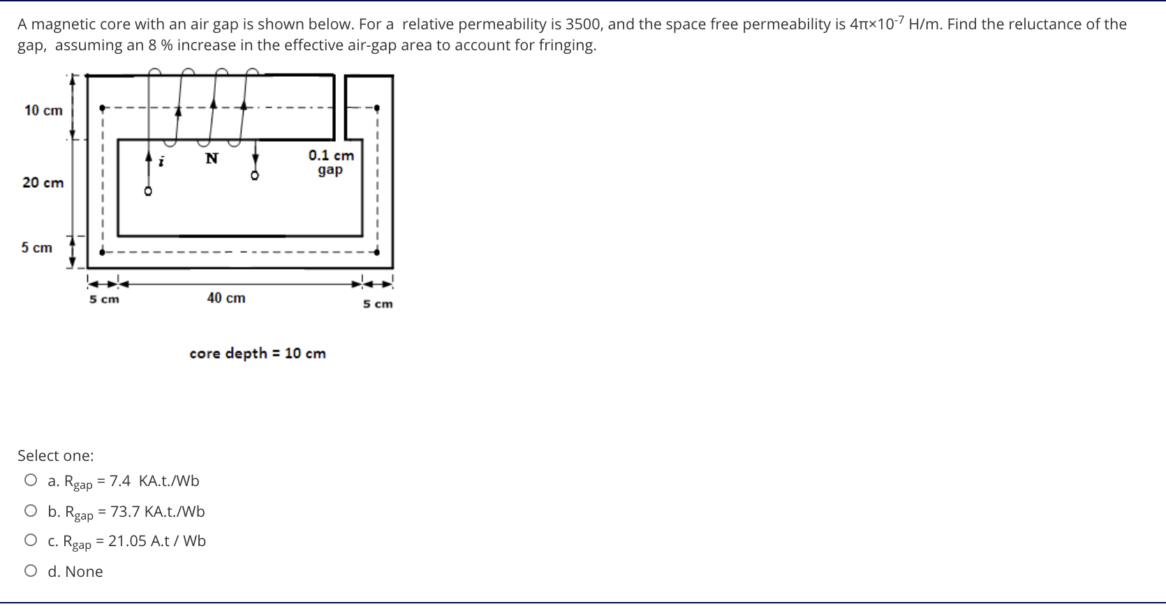 Solved A magnetic core with an air gap is shown below. For a | Chegg.com