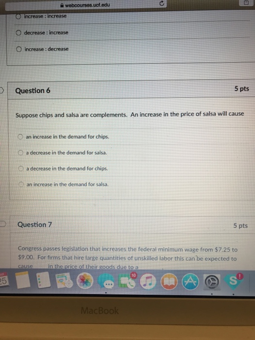 Solved webcourses.ucf.edu O increase: increase O decrease: | Chegg.com