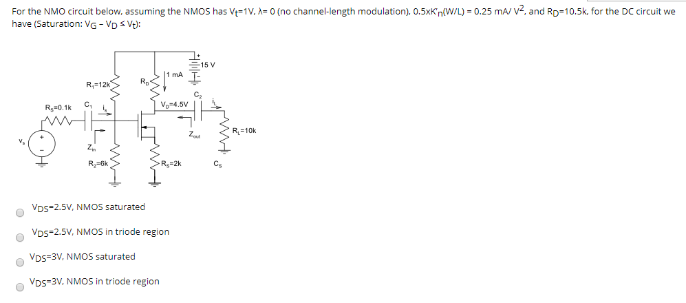 Solved For the NMO circuit below, assuming the NMOS has | Chegg.com