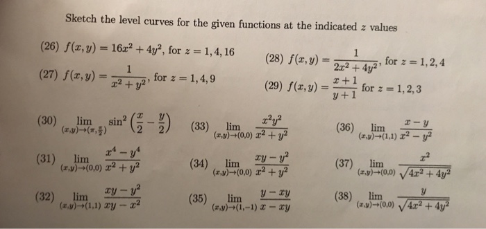 Solved Sketch the level curves for the given functions at | Chegg.com