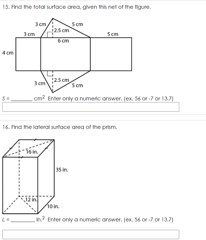 Solved 15. Find the total surface area, given this net of | Chegg.com