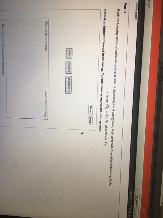 Solved Rank the following series of molecules or ions in | Chegg.com