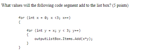 Solved What will be displayed in the list box when the | Chegg.com