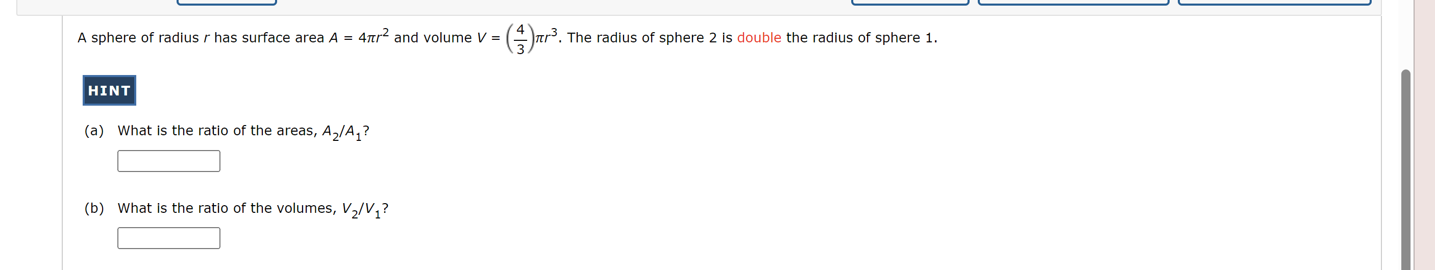 Solved A sphere of radius r has surface area A=4πr2 and | Chegg.com