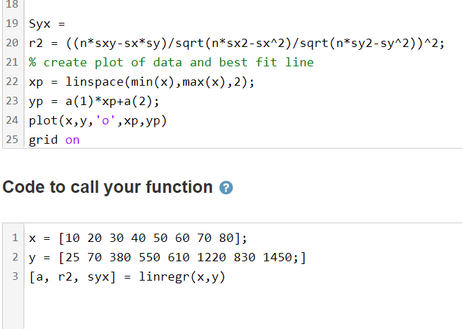 Solved Modify the linregr function so that it computes and | Chegg.com