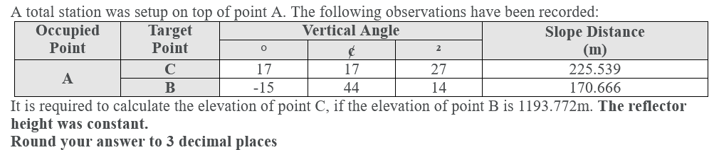 Solved o 2 A total station was setup on top of point A. The | Chegg.com