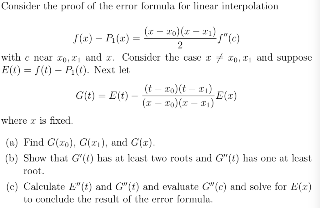 Solved Consider the proof of the error formula for linear | Chegg.com