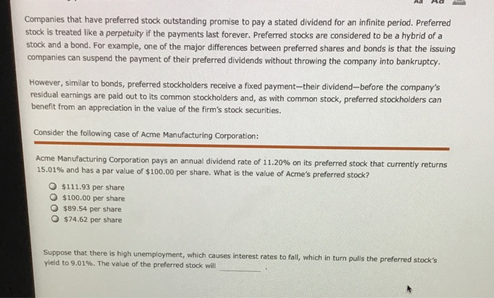 Solved Companies that have preferred stock outstanding | Chegg.com
