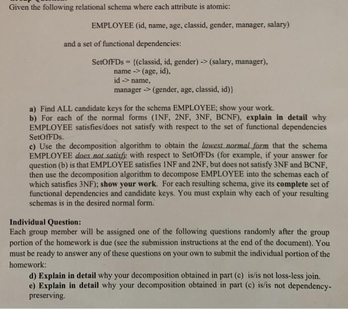 Given the following relational schema where each | Chegg.com